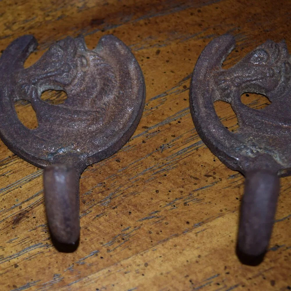 2 Vtg Horse Head Cast Iron Metal Hook Towel Coat Key Hanger Western Wall Hanging